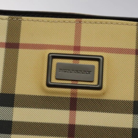 BURBERRY Nova Check Hand Bag PVC Leather Beige Dark Brown Auth - Picture 6 of 14
